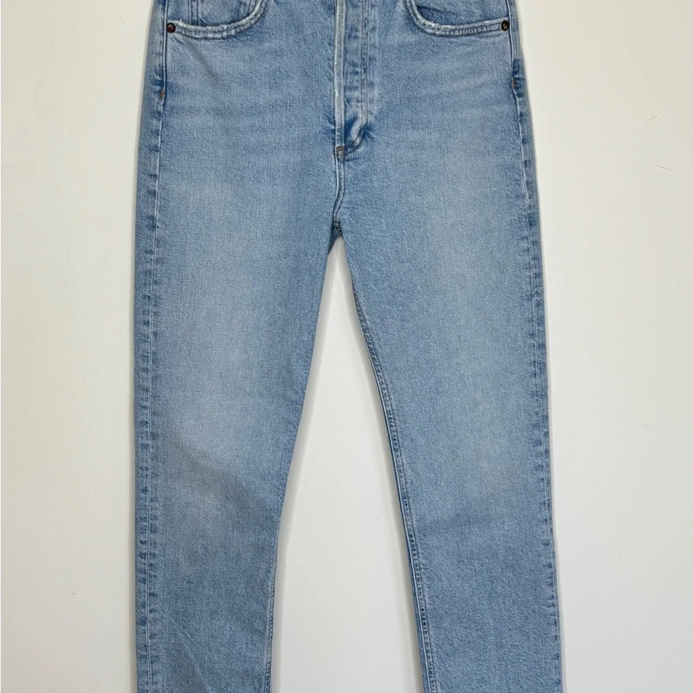 Agolde Light Wash Denim Straight‎ Jeans Distressed Women 5 Pocket XS Waist 25